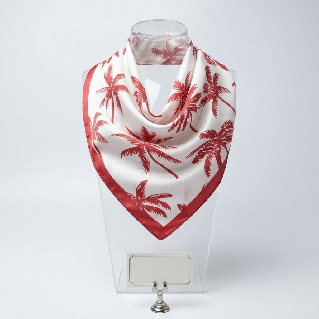 Silky Square Red Palm Tree Print Fashion Scarf
