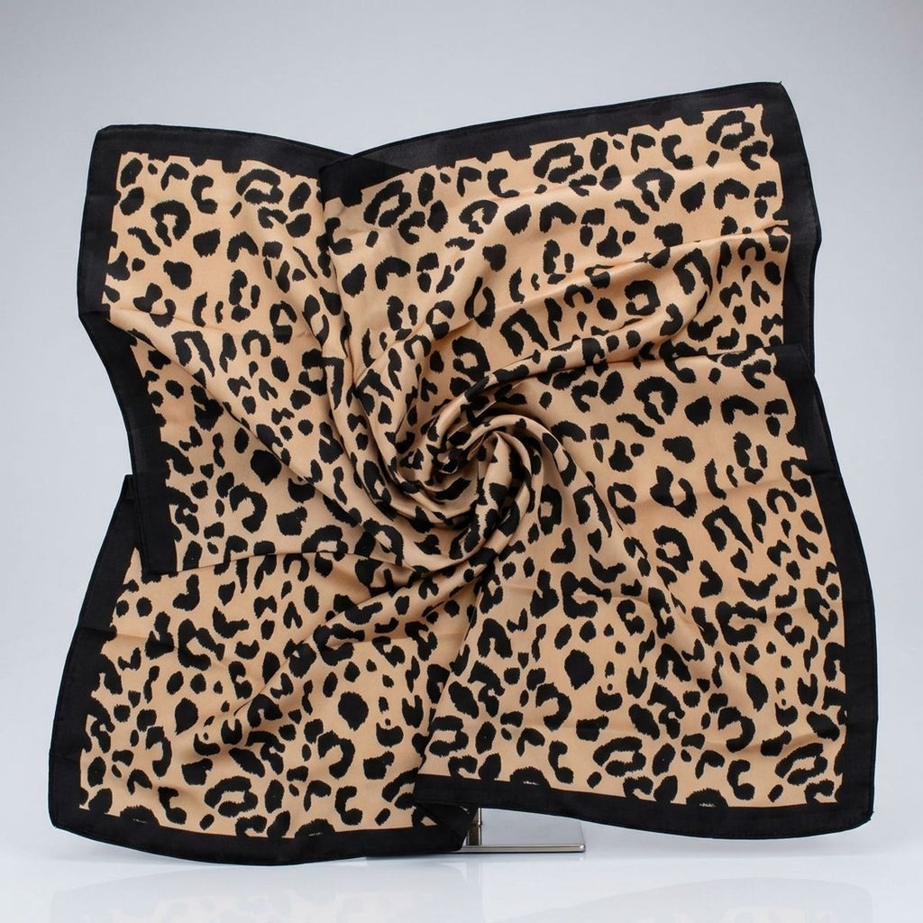 Silky Square Brown and Black Leopard Fashion Scarf