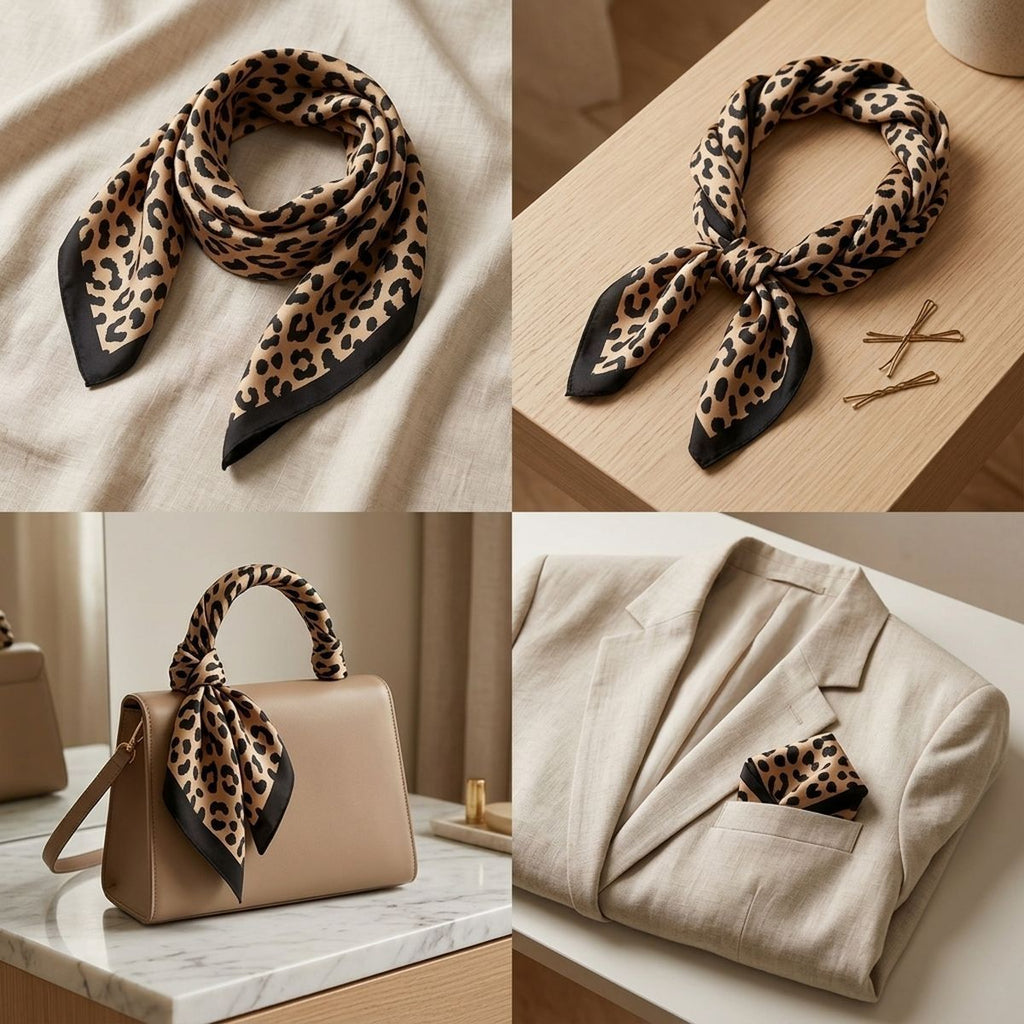 Silky Square Brown and Black Leopard Fashion Scarf