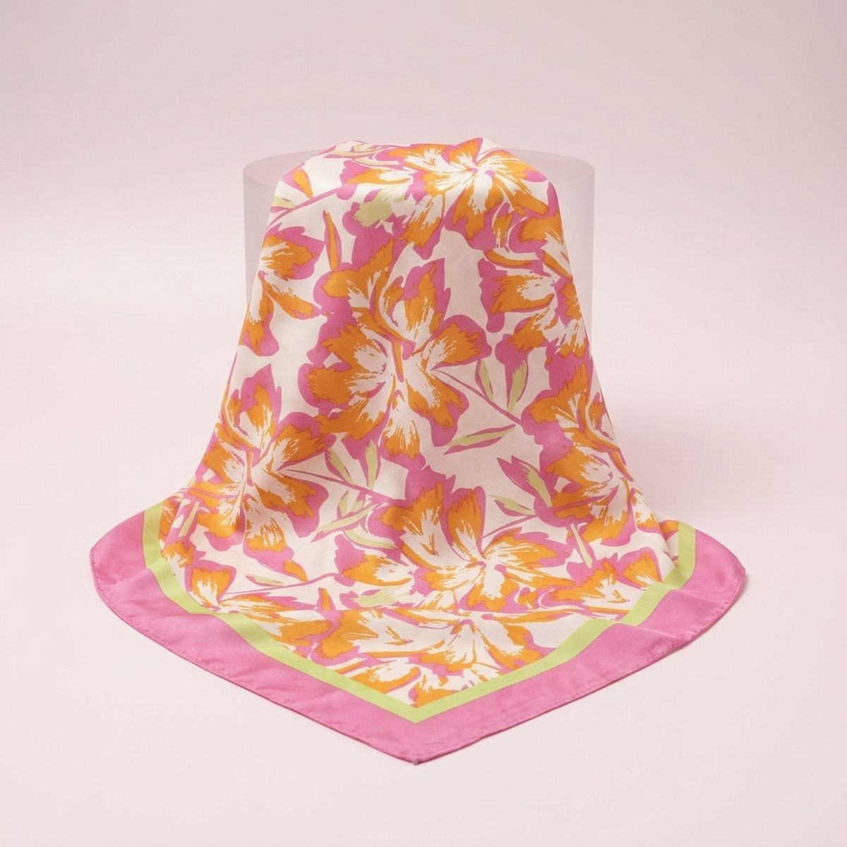 Silky Square Pink and Green Tropical Fashion Scarf