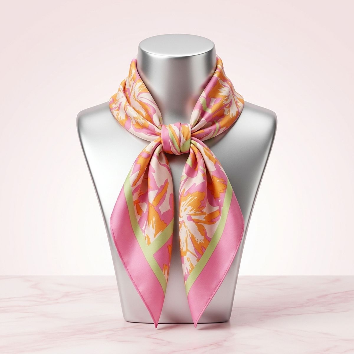 Silky Square Pink and Green Tropical Fashion Scarf