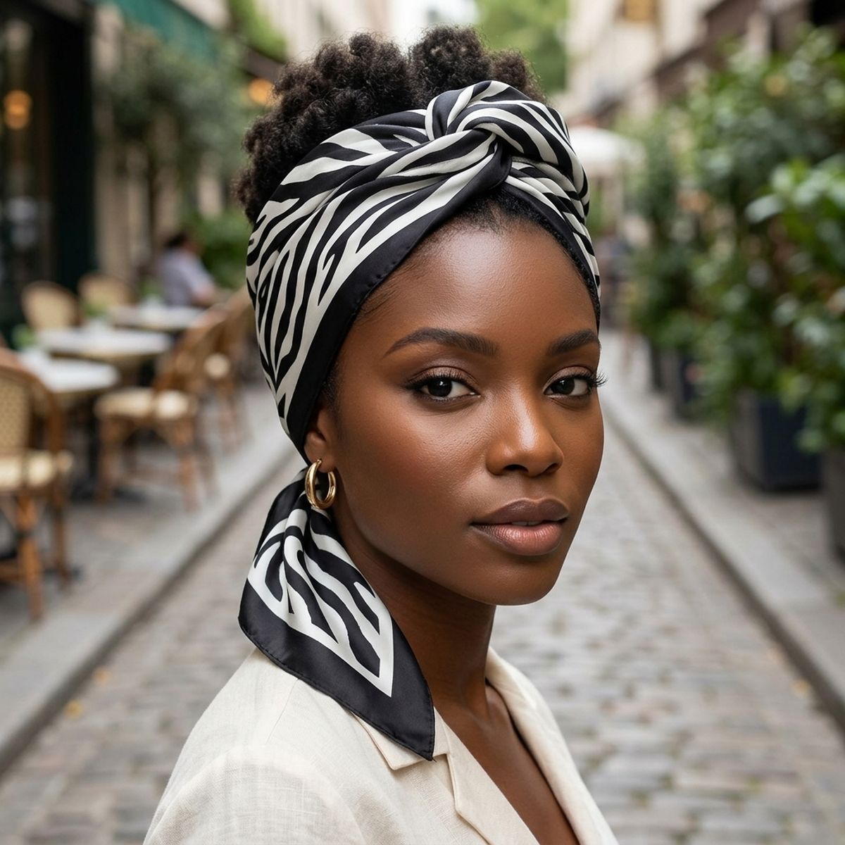 Silky Square Black Cream Zebra Print Fashion Scarf