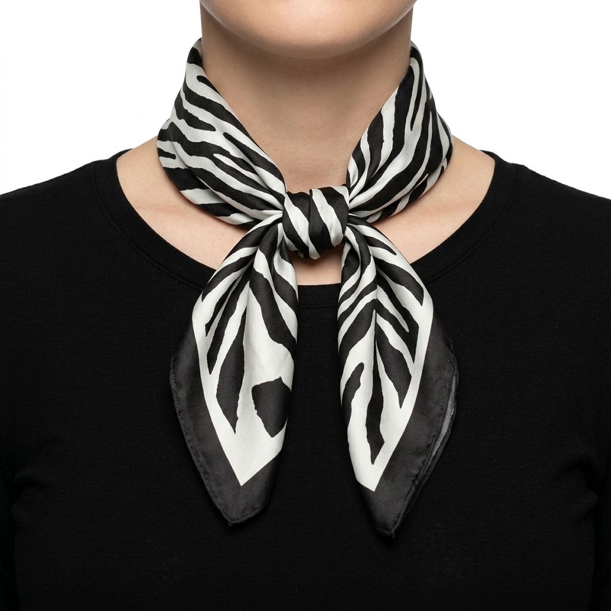 Silky Square Black Cream Zebra Print Fashion Scarf