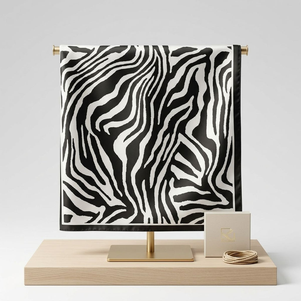 Silky Square Black Cream Zebra Print Fashion Scarf