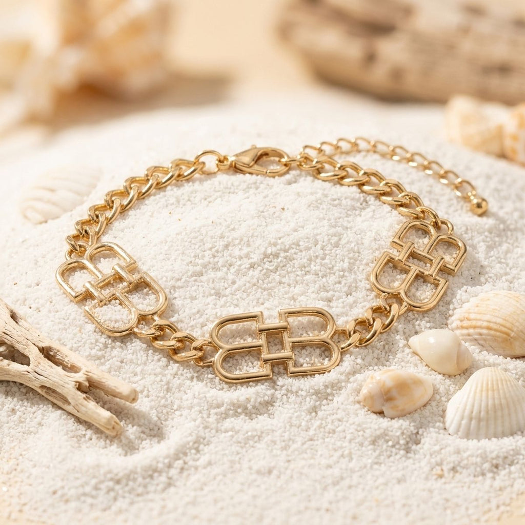 Luxe Gold Linked Letter B Heritage Anklet