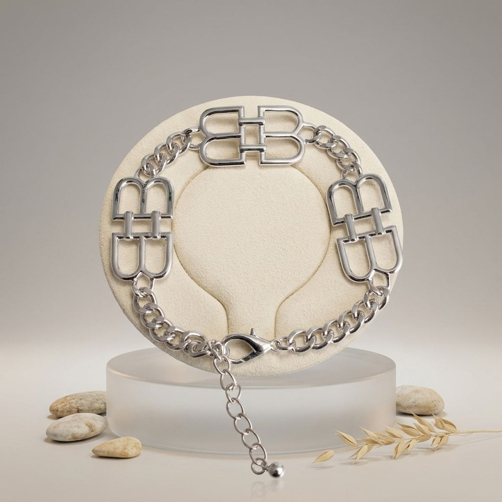 Luxe Silver Linked Letter B Heritage Anklet