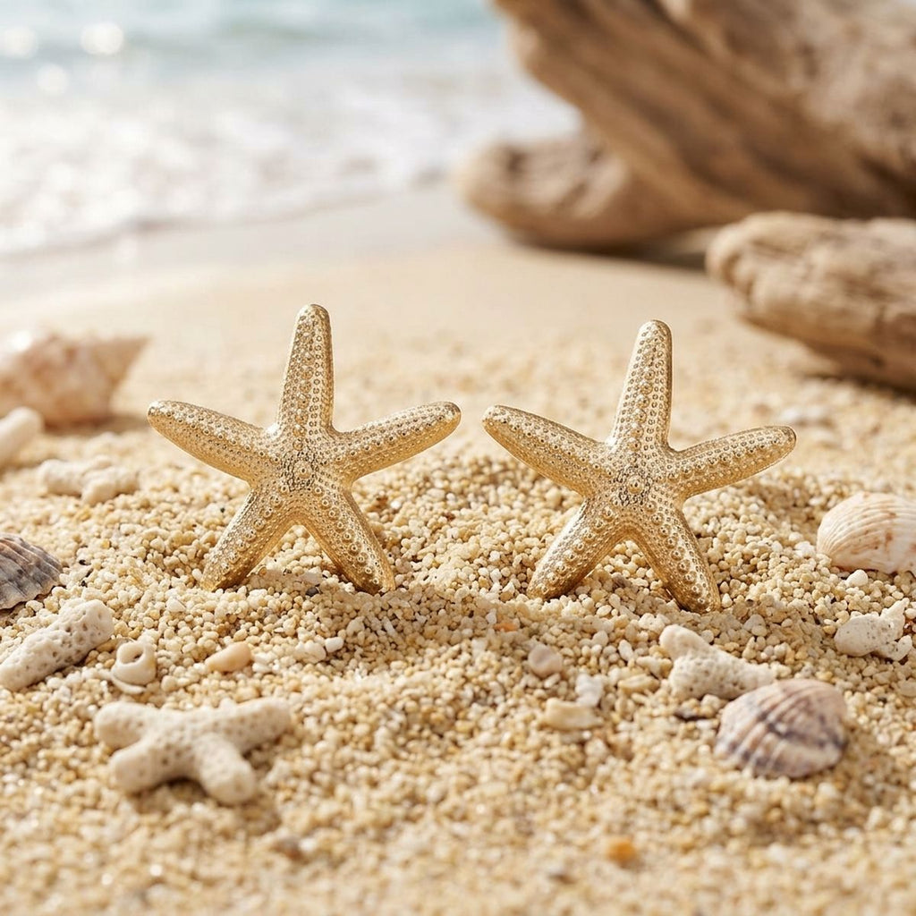Stud Gold Starfish Seaside Sculpted Earrings