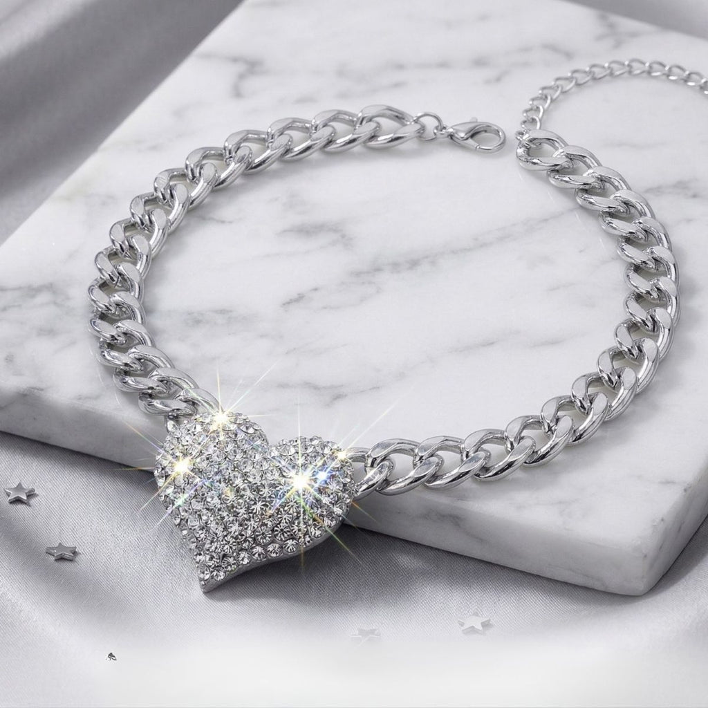 Silver Heart Station Pendant Chain