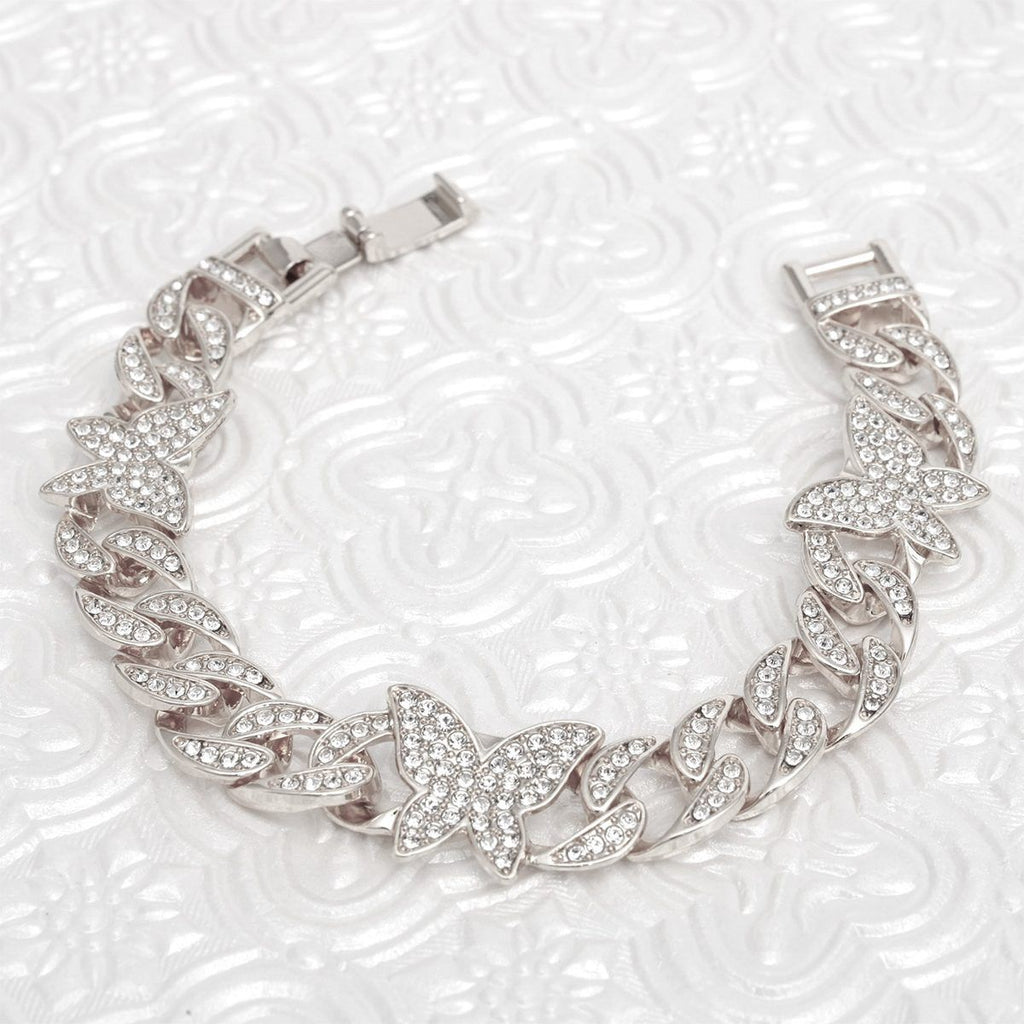 Chain Feminine Flair Iced Silver Butterfly Bracelet