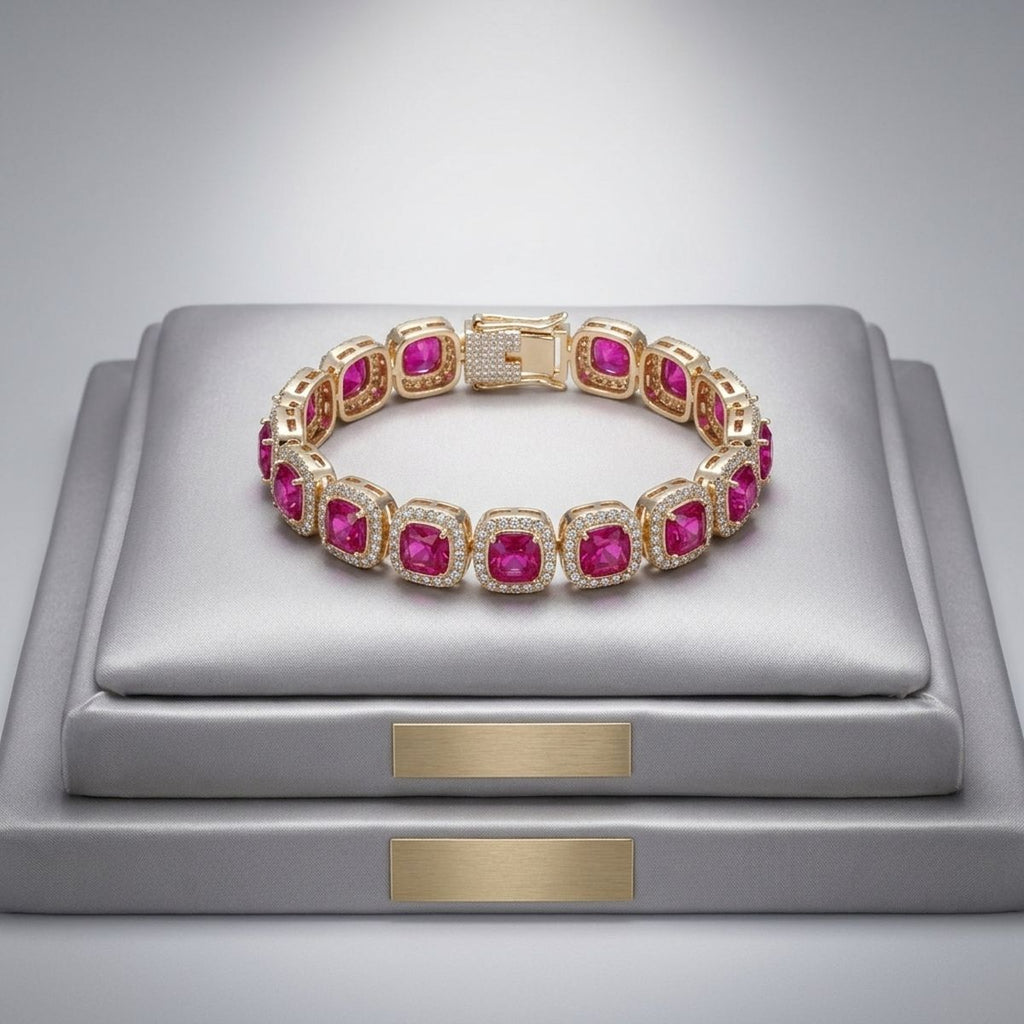 Tennis Pink Cushion Cut Crystal Halo Luxe Bracelet