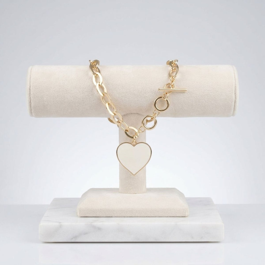 Cream Heart Charm Gold Oval Chain Bracelet