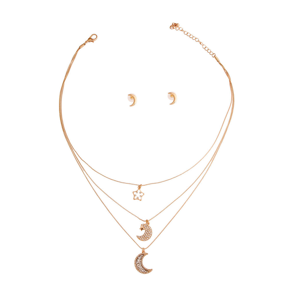 Gold 3 Layer Chain Moon Necklace