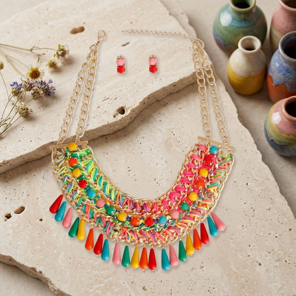 Rainbow Bead Boho Necklace