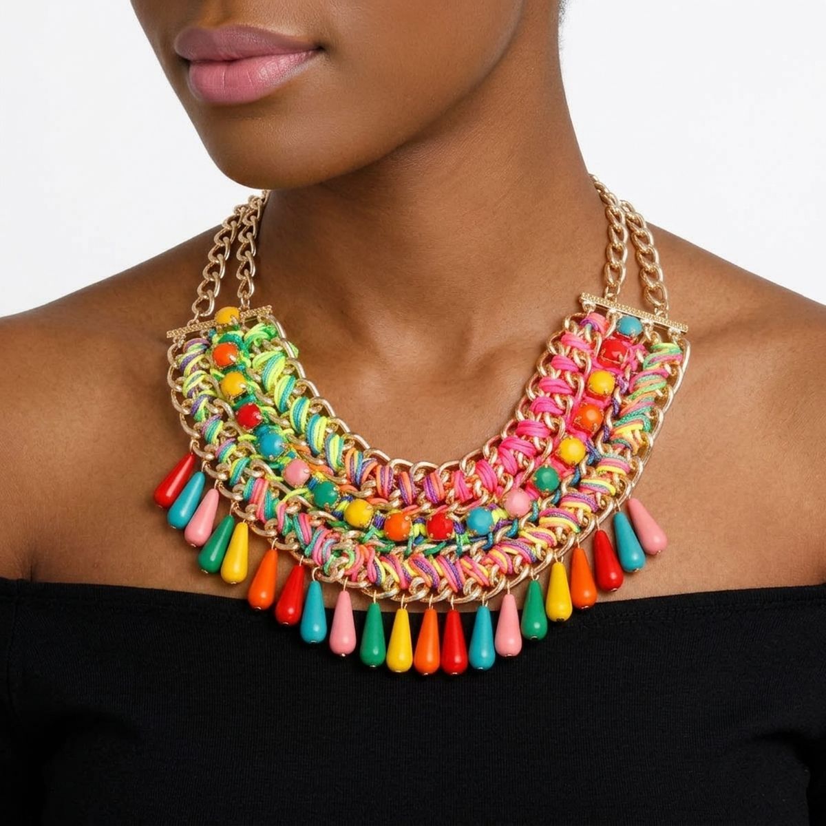 Rainbow Bead Boho Necklace