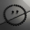 Chain Jet Black Pave Heart Link Necklace Set Women