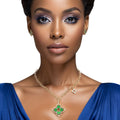 Pendant Gold Green Monogram Flower Necklace Set
