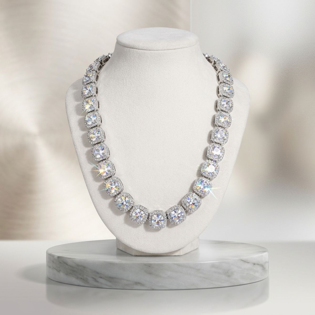 Tennis Silver Cushion Cut Crystal Luxe Necklace