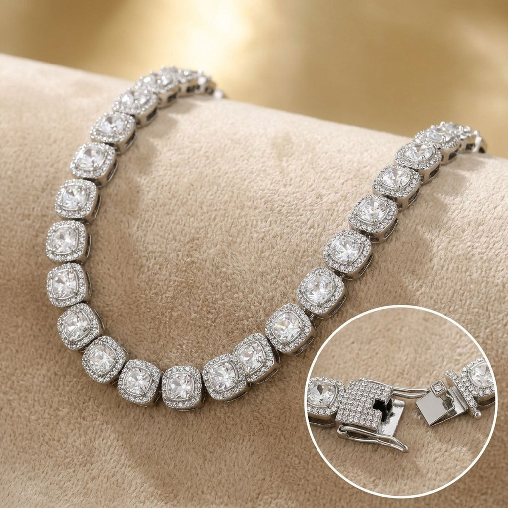 Tennis Silver Cushion Cut Crystal Luxe Necklace