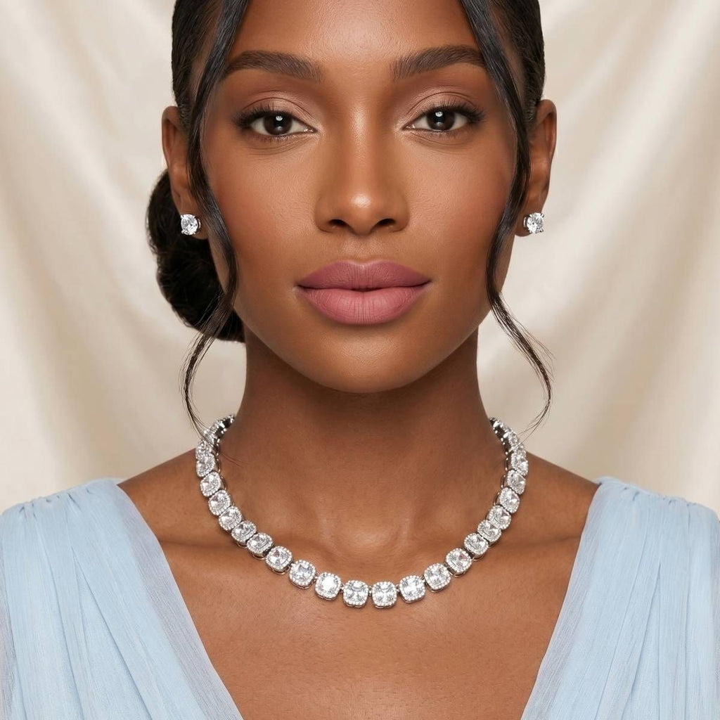 Tennis Silver Cushion Cut Crystal Luxe Necklace