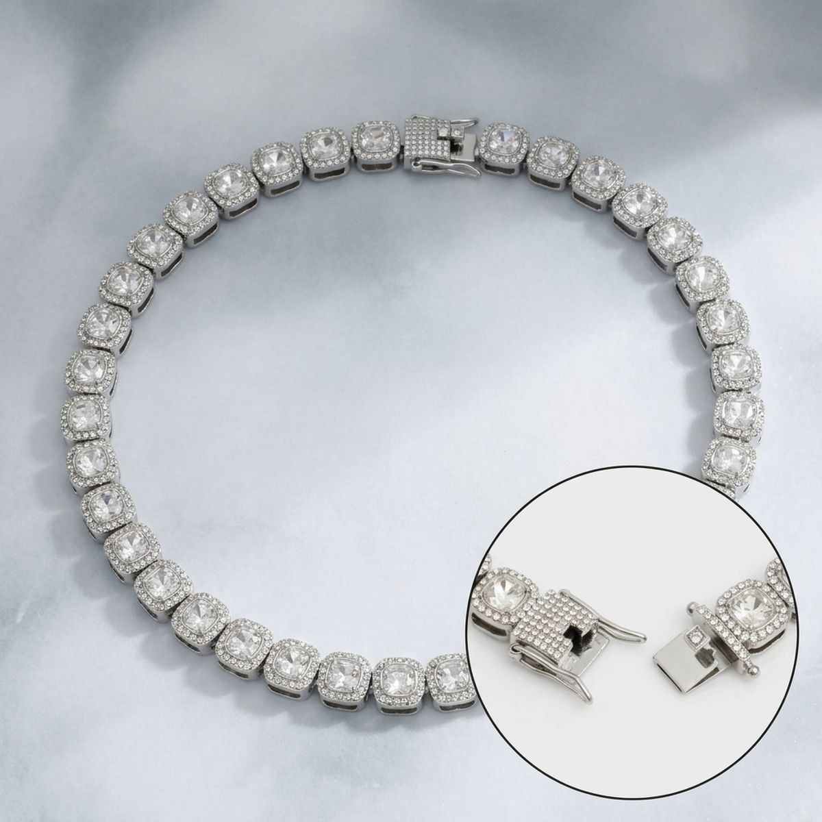 Tennis Silver Cushion Cut Crystal Luxe Necklace