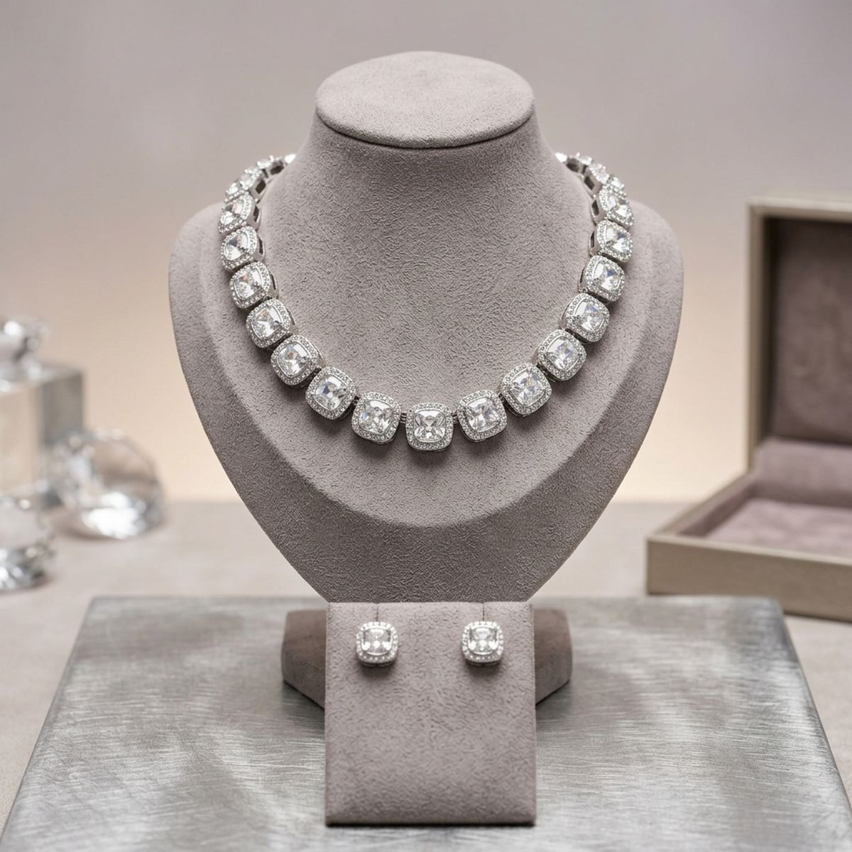 Tennis Silver Cushion Cut Crystal Luxe Necklace