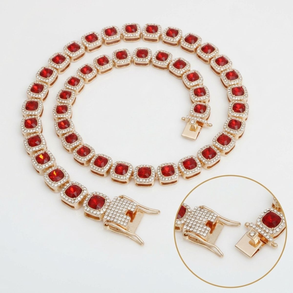 Tennis Red Cushion Cut Crystal Halo Luxe Necklace