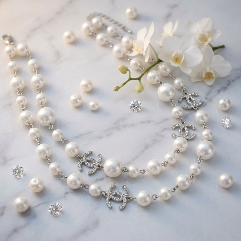 Parisian White Glass Pearl Charm Layer Necklace