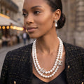 Parisian Long Cream Glass Pearl Charm Layer Set