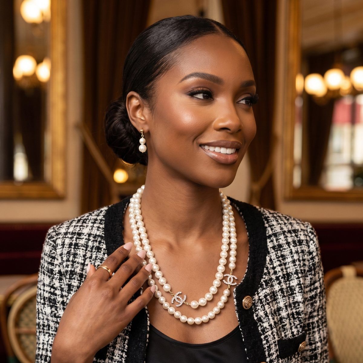 Parisian Long White Glass Pearl Charm Layer Set