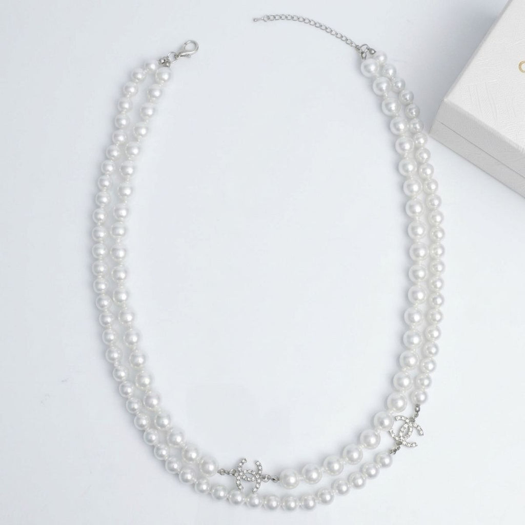Parisian Long White Glass Pearl Charm Layer Set