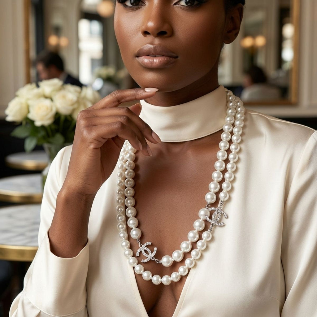Parisian Long White Glass Pearl Charm Layer Set
