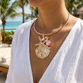 Gold Choker Sea Life Pendant with Pink Rhinestones