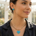 Turquoise Heart Pendant Gold Oval Chain Necklace