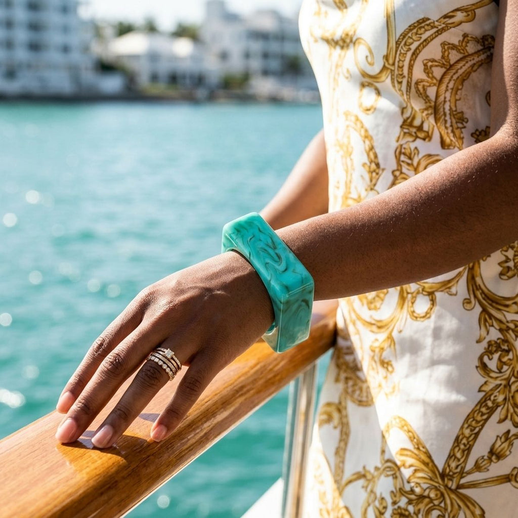 Bangle Turquoise Marbled Square Retro Bracelet