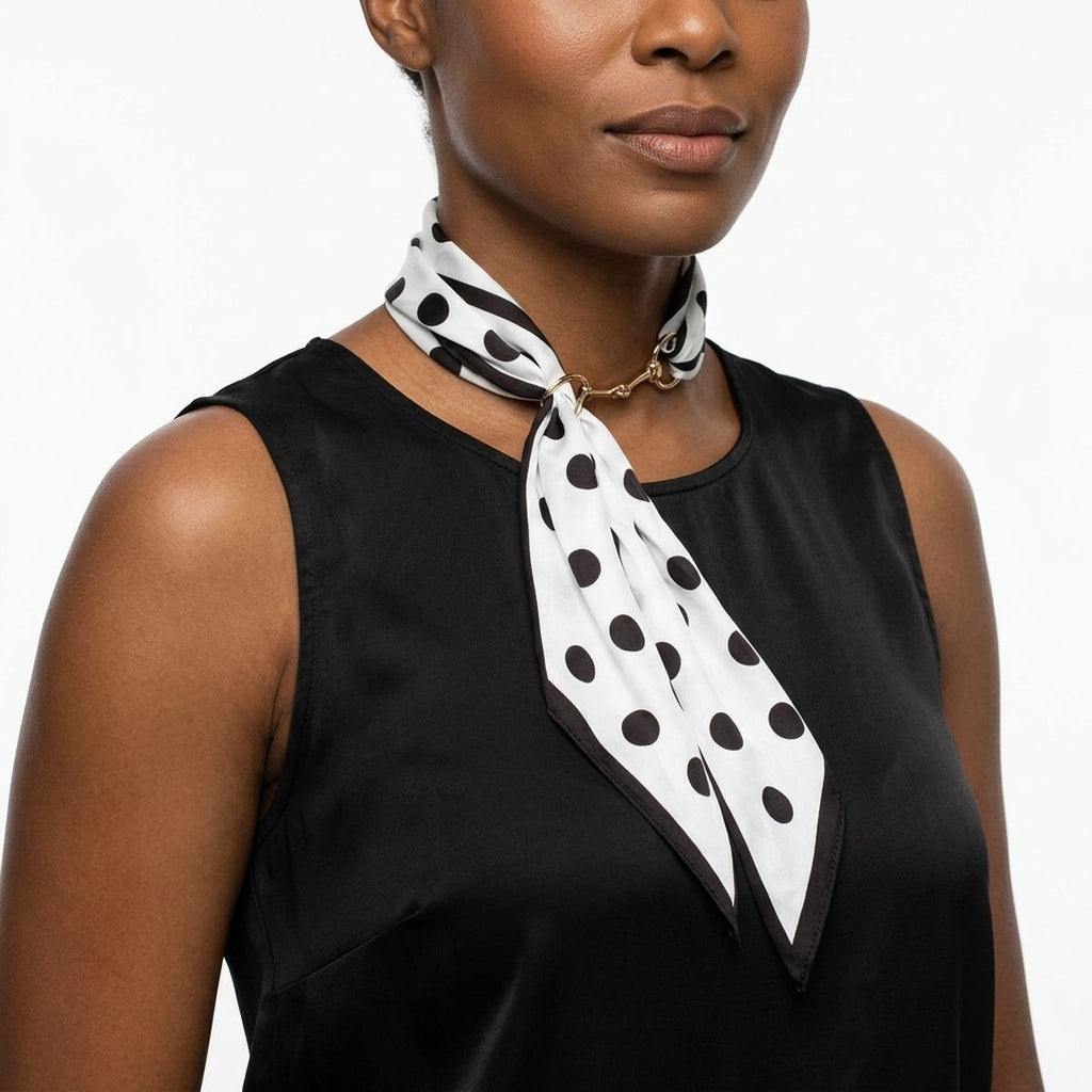 Horsebit Black and White Dot Silky Scarf Necklace