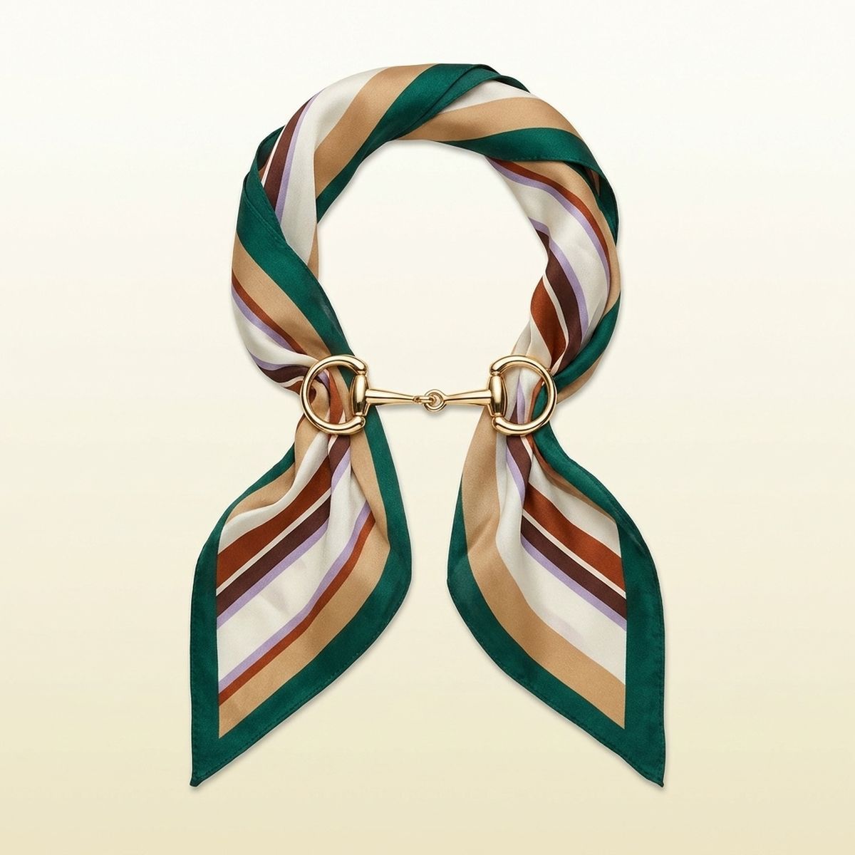 Horsebit Deep Green Striped Silky Scarf Necklace