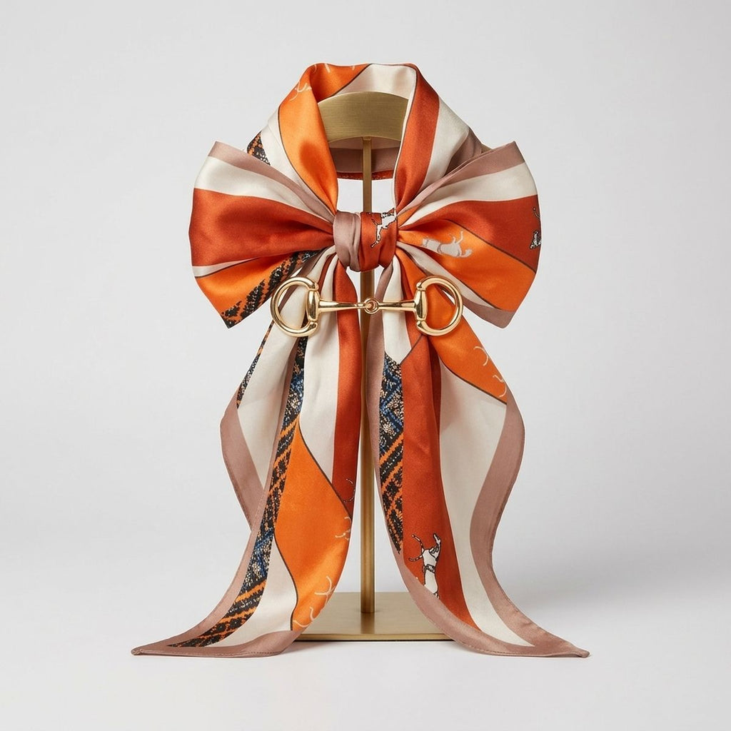 Horsebit Orange Equestrian Silky Scarf Necklace