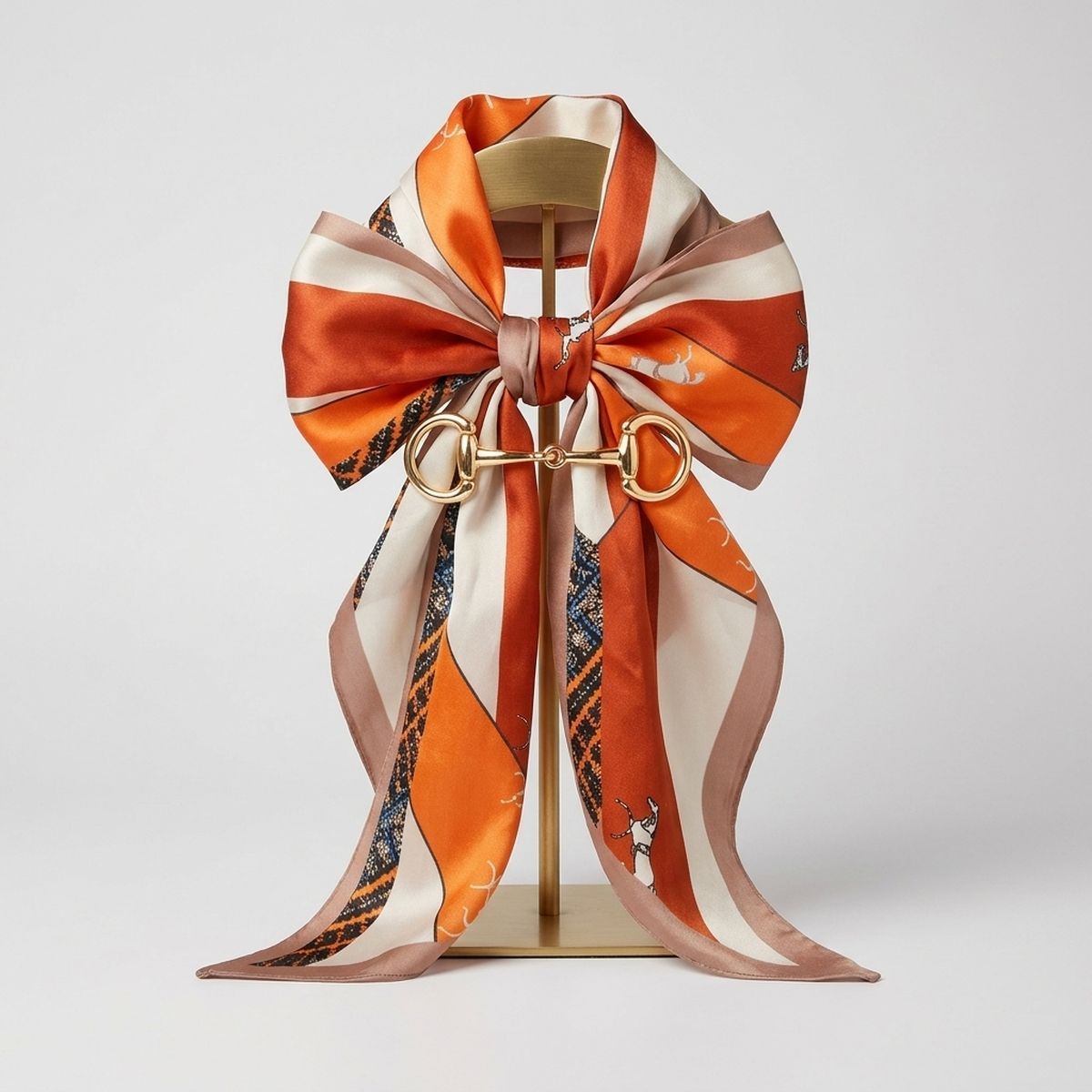 Horsebit Orange Equestrian Silky Scarf Necklace