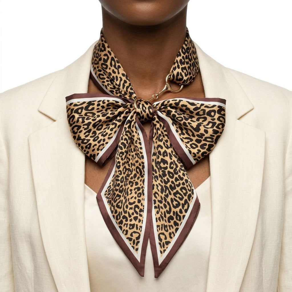 Horsebit Brown Leopard Silky Scarf Necklace