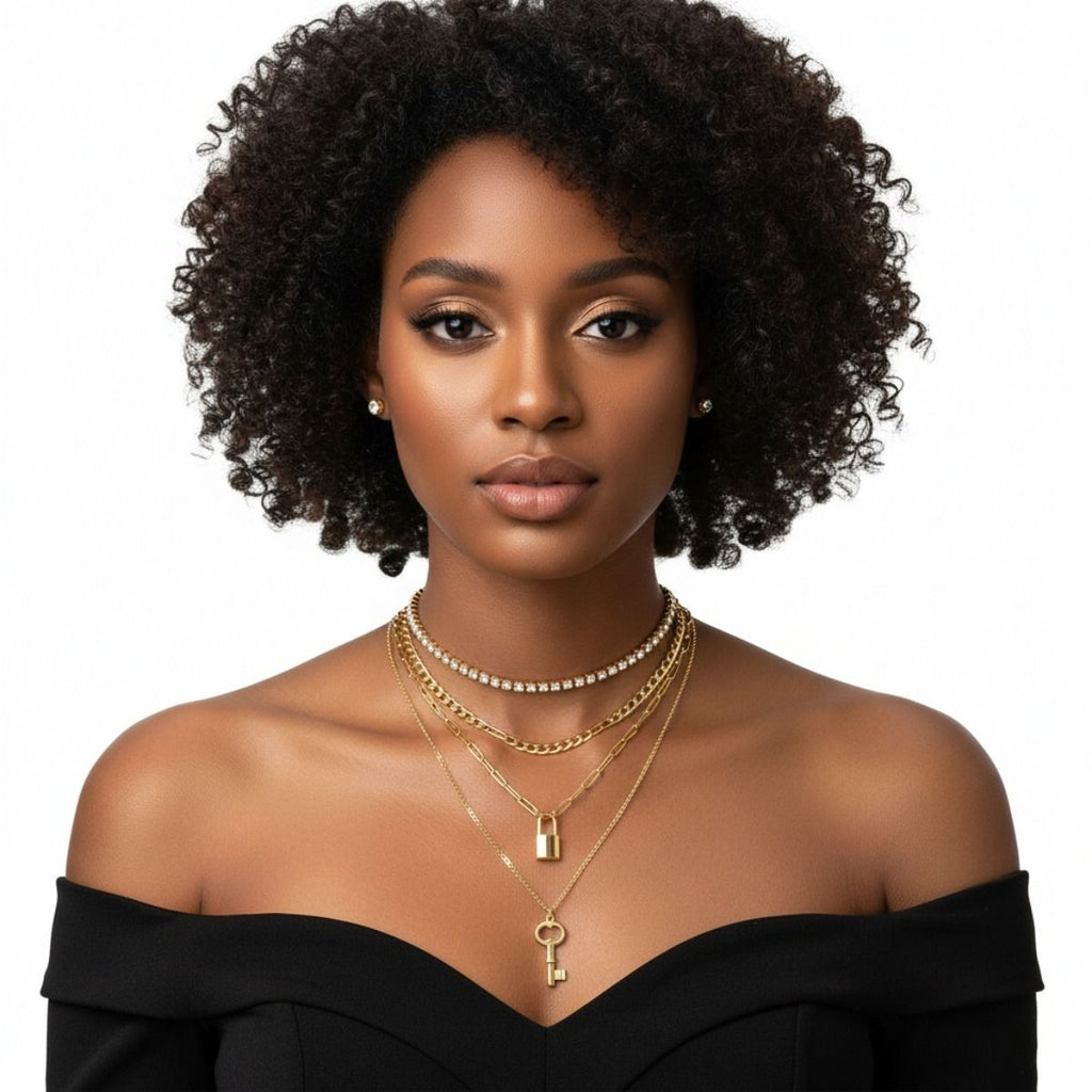 Gold 3 Layer Lock and Key Necklace
