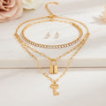 Gold 3 Layer Lock and Key Necklace