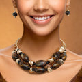 Beaded Deep Marbled Brown Gold Chain Necklace